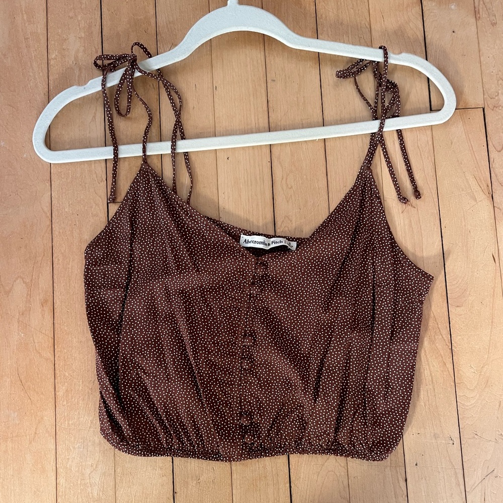 Abercrombie & Fitch Brown Polka Dot Tie-Strap Crop Top